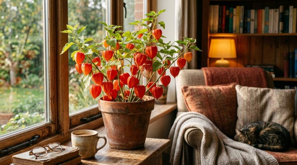 Alkékenge en pot sur le rebord de la fenêtre Plante d'alkékenge en intérieur