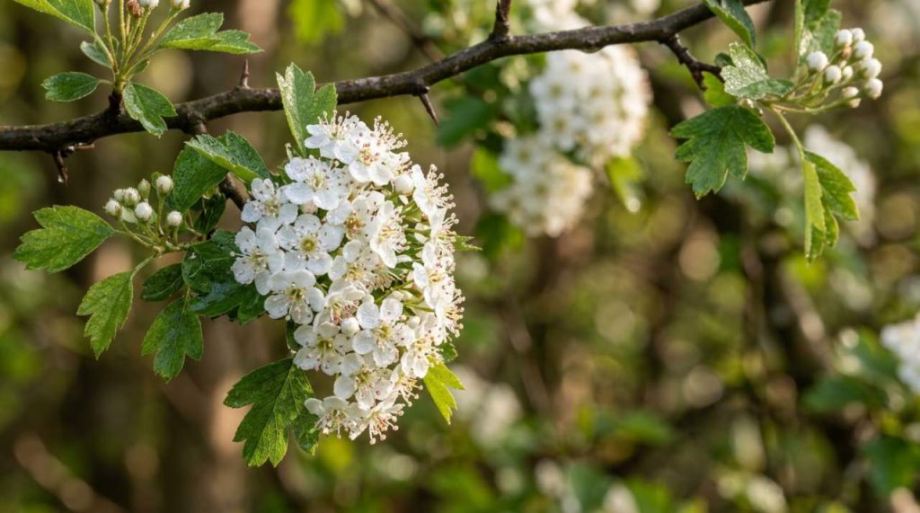 Arbre d'aubépine avec fleurs sauvages colorées