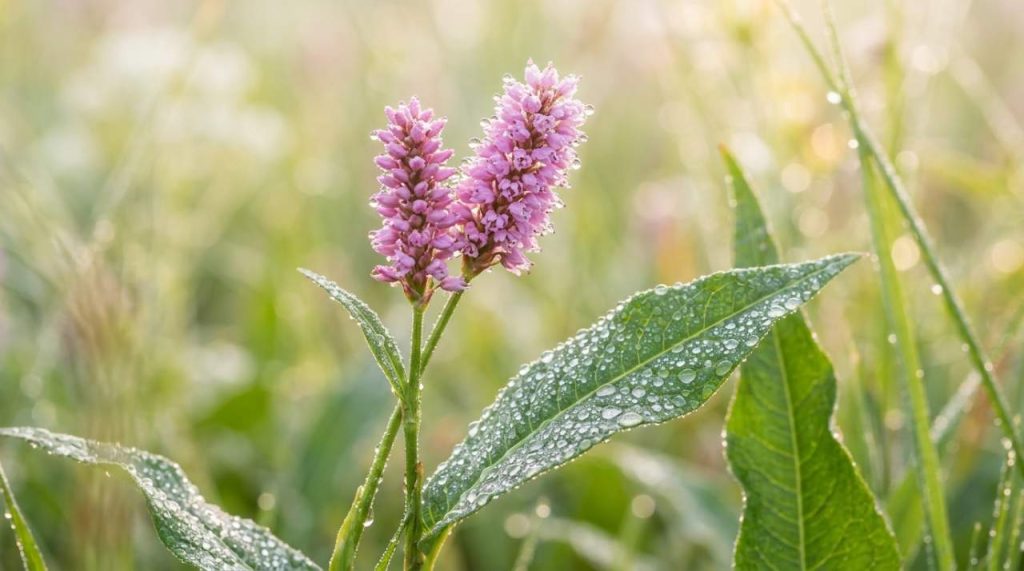 Bistorte renouée avec gouttes de rosée Bistorte avec gouttes de rosée