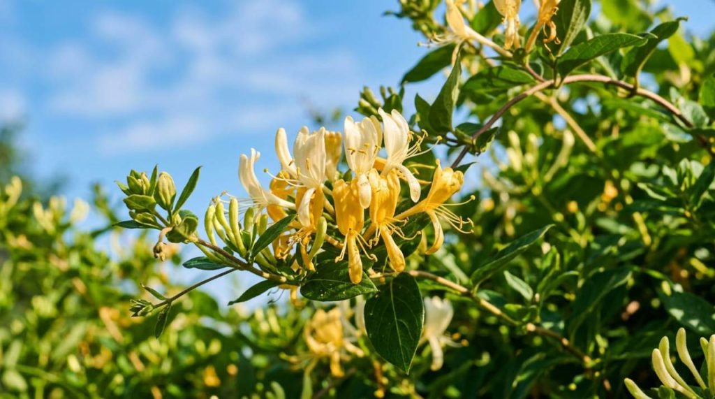 Fleurs jaunes de chèvrefeuille en été
