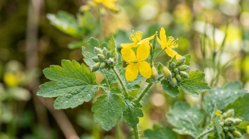 Détails de la chélidoine en gros plan Gros plan sur chélidoine