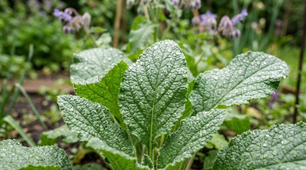Gros plan sur les feuilles de bourrache Gros plan sur les feuilles