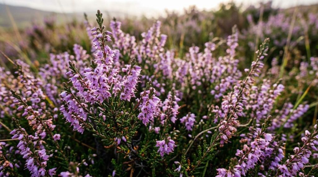 Gros plan bruyère en fleurs