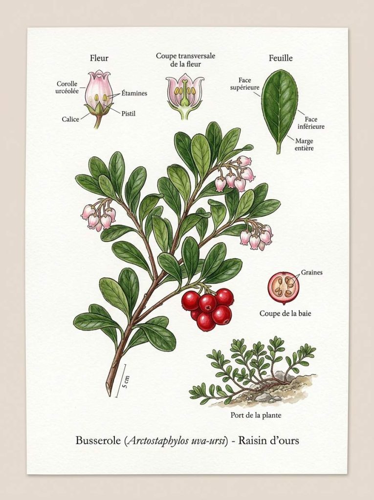 Illustration détaillée de la busserole Illustration botanique de busserole