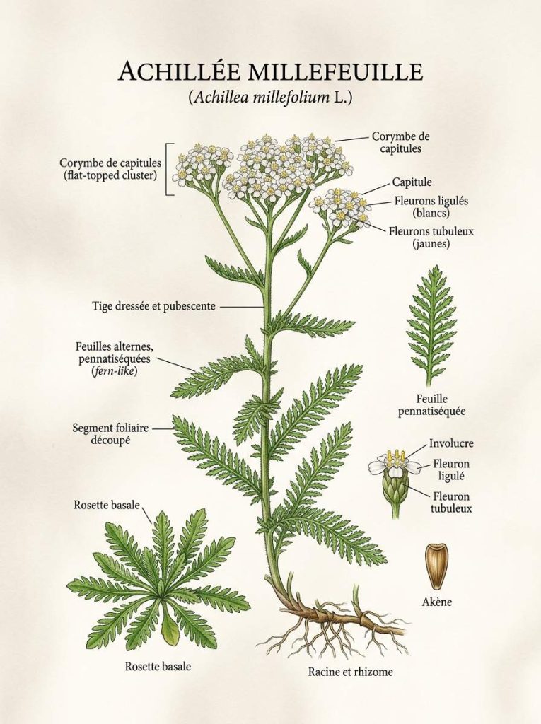 Achillée millefeuille illustration détaillée