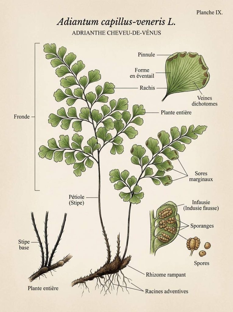 Illustration botanique de l'adiantum Adiantum capillus
