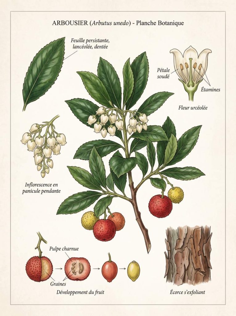 Illustration botanique arbousier