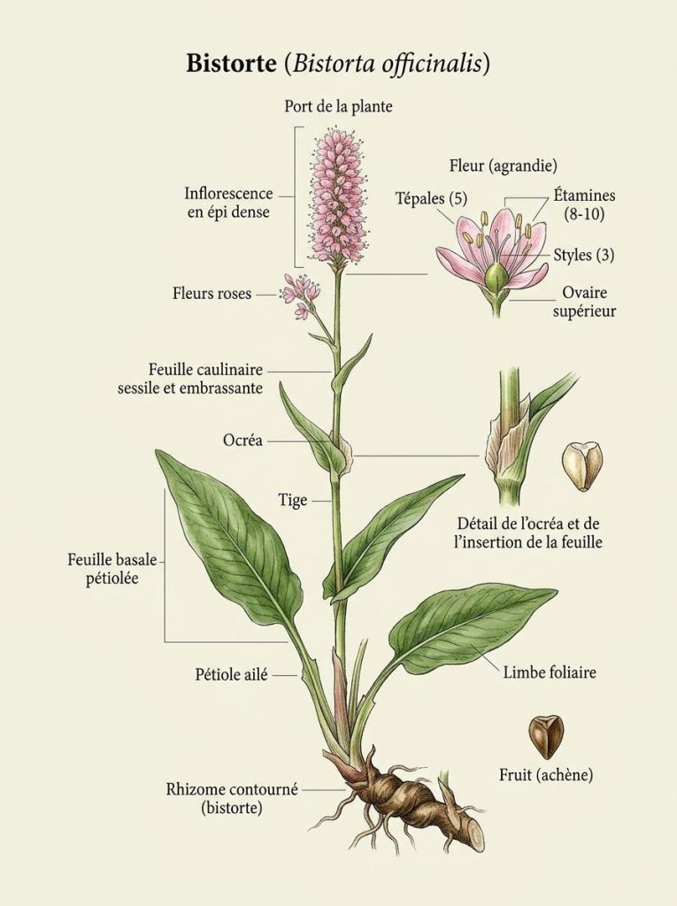 Illustration botanique de Bistorta officinalis Bistorta officinalis illustration