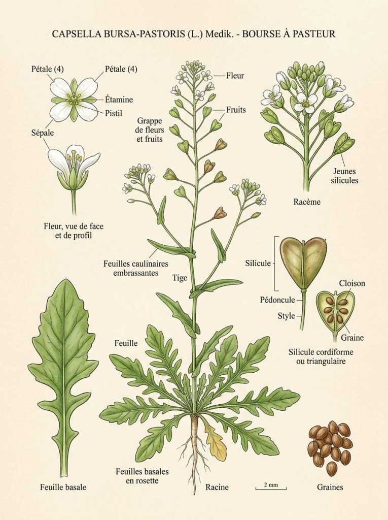 Illustration botanique de Capsella Capsella bursa pastoris illustré