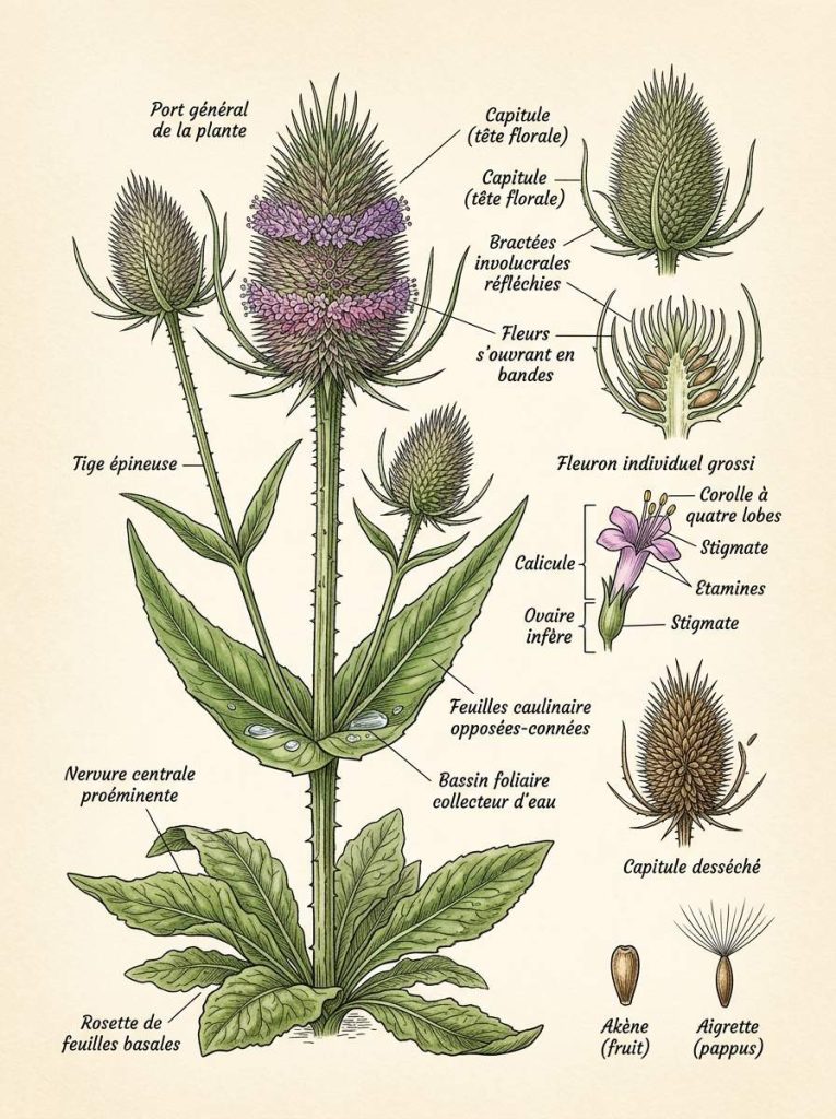 Illustration botanique de la cardère sauvage Illustration botanique cardère sauvage