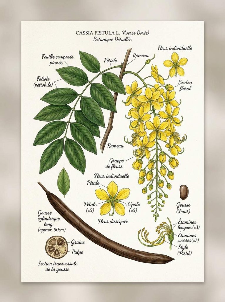 Cassia fistula illustration botanique
