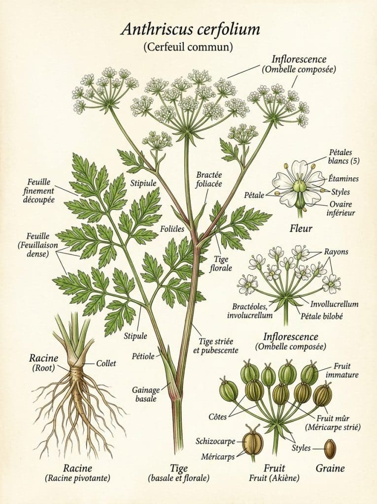 Cerfeuil cultivé avec étiquetage