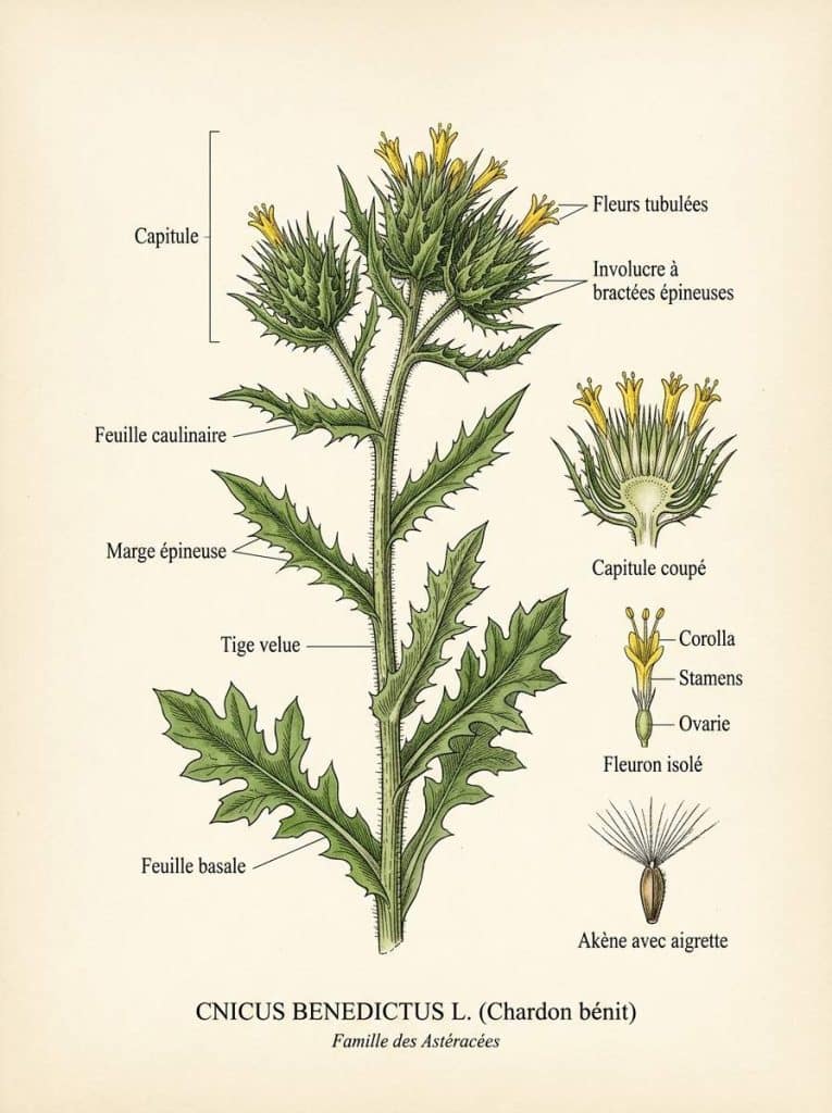 Illustration botanique chardon béni
