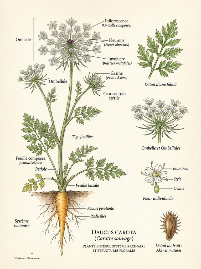 Illustration botanique de Daucus carota Daucus carota illustration botanique