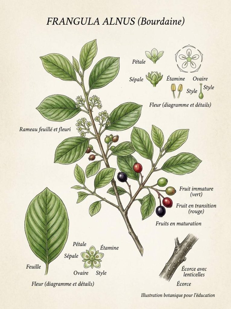 Illustration botanique de la bourdaine Bourdaine illustration botanique
