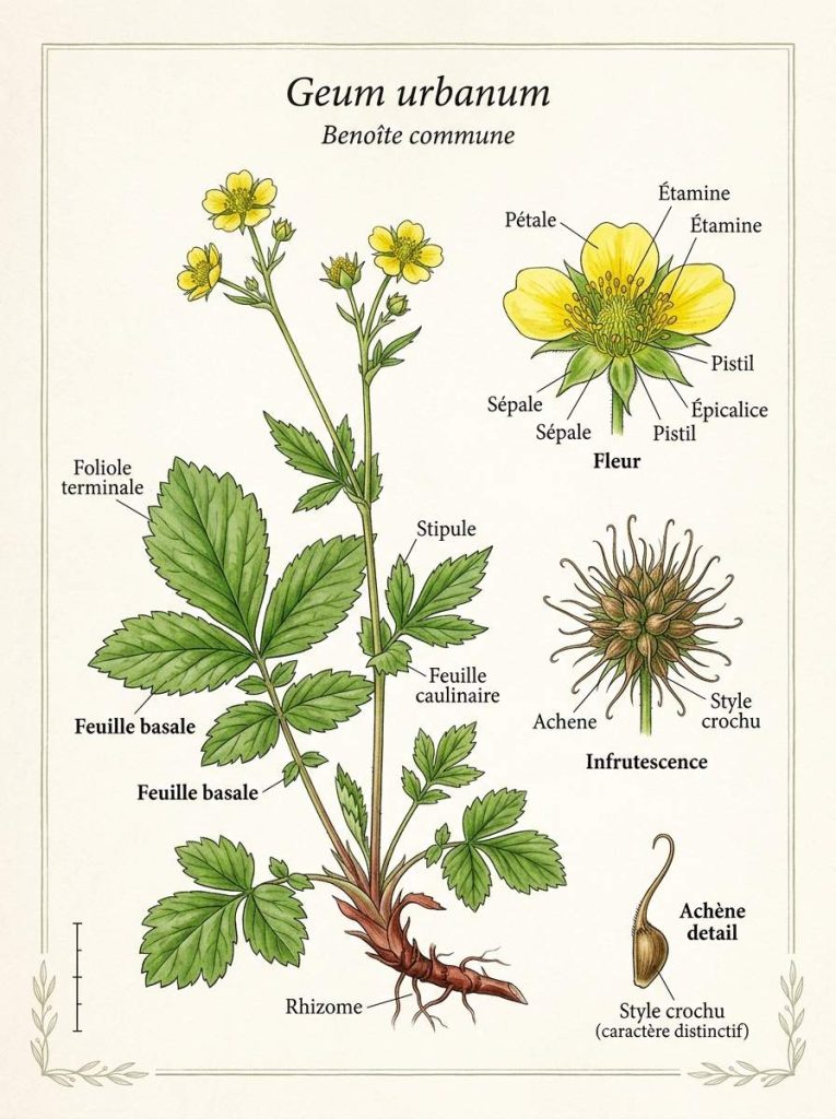 Illustration botanique de Geum urbanum