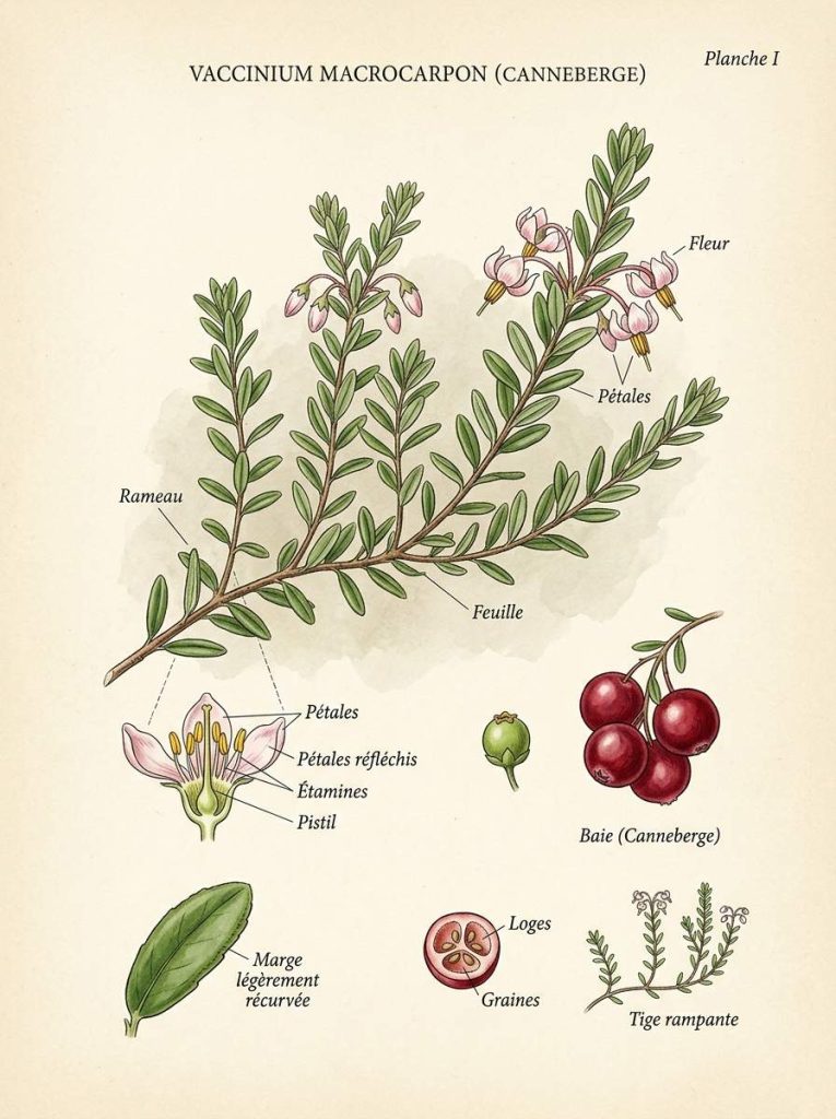 Illustration botanique du canneberge Illustration botanique de canneberge