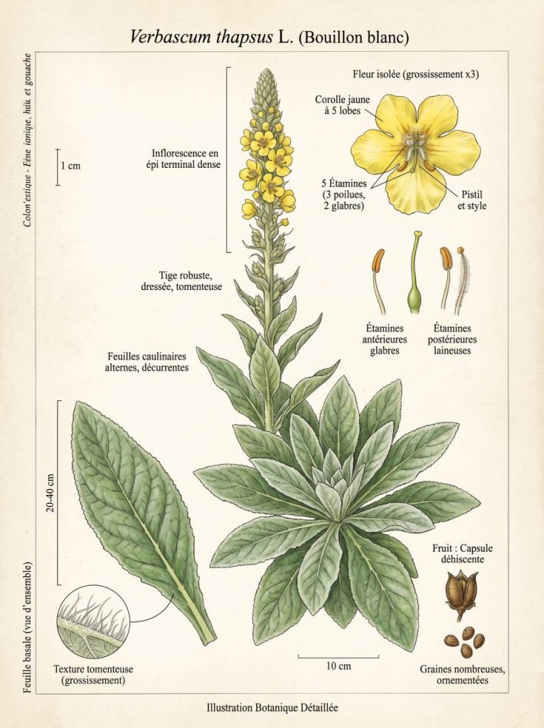 Illustration botanique de Verbascum thapsus Illustration botanique Verbascum thapsus