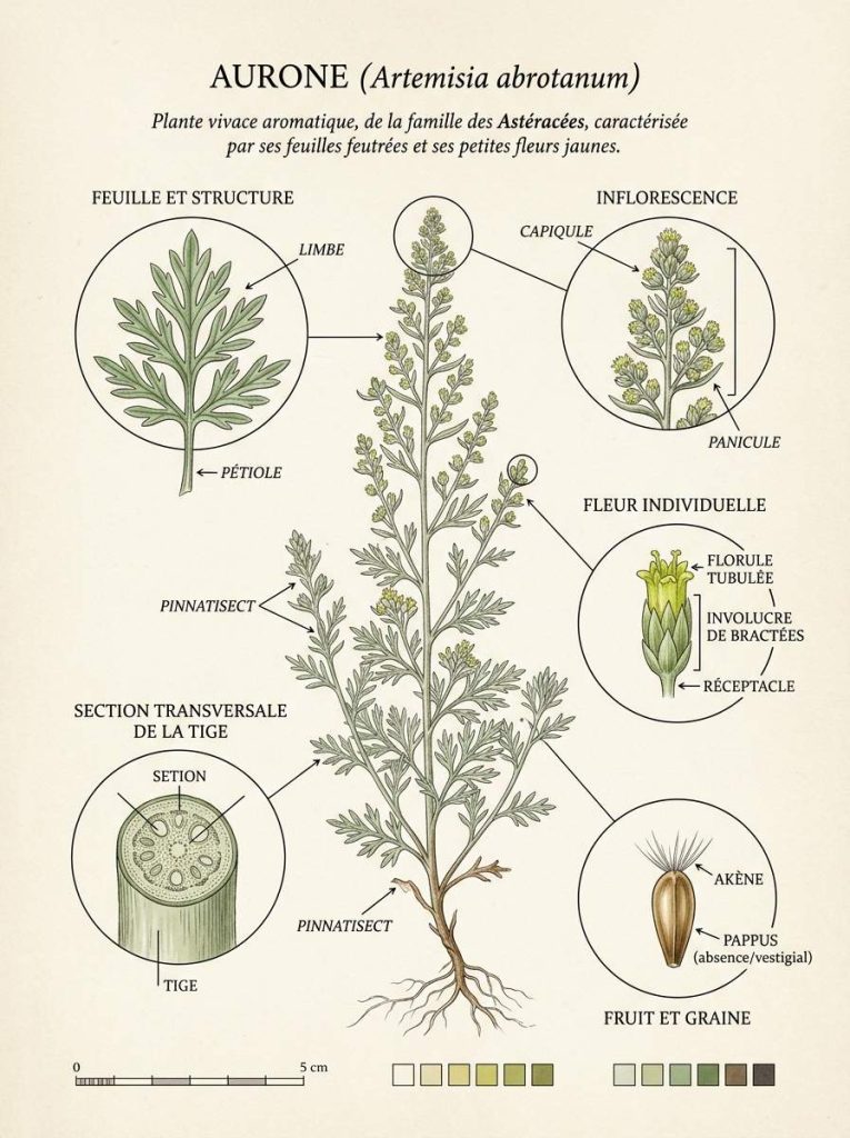 Illustration botanique de l'Aurone L'Aurone