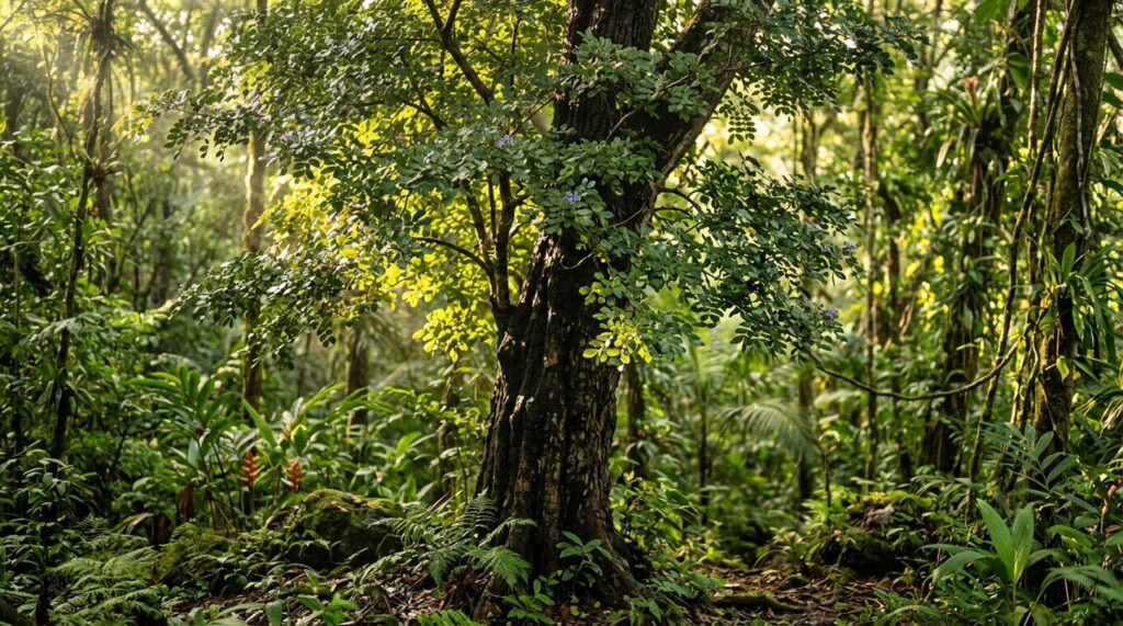 Arbre de gaïac dans son habitat naturel Arbre de gaïac en milieu naturel