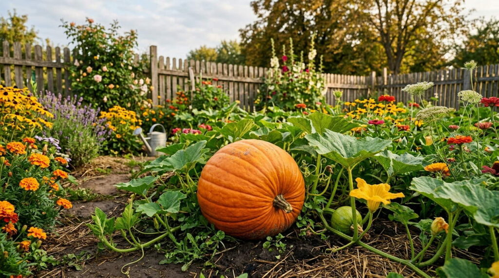 Courge dans le jardin