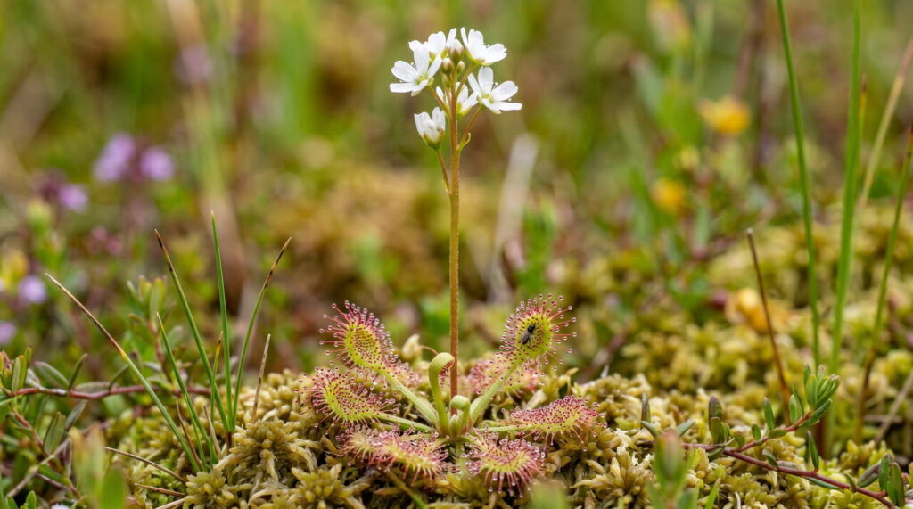 Fleurs et feuilles de drosera