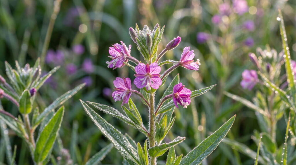 Épilobe à fleurs roses en gros plan