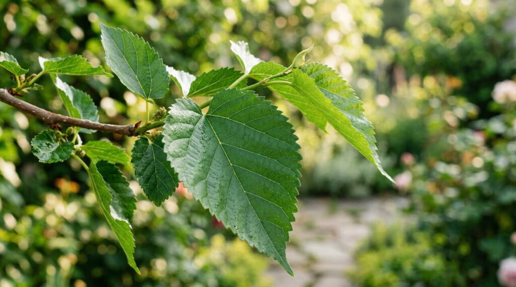 Détails des feuilles de mûrier