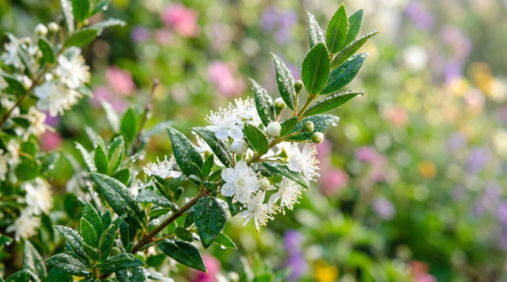 Myrte avec rosée du matin