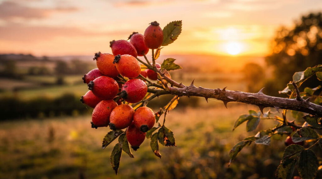 Fruits de rosier en automne