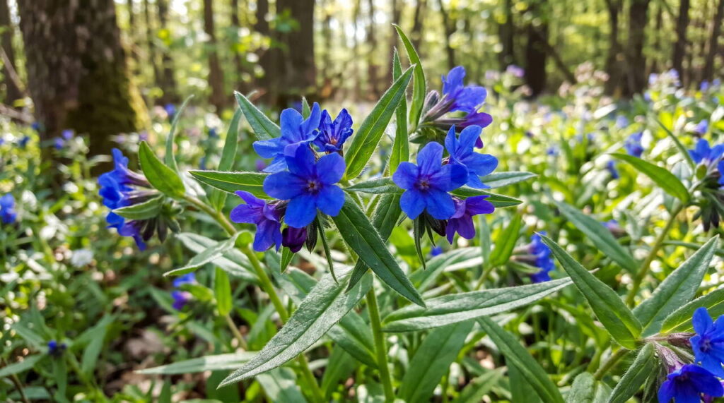 Gremil avec fleurs bleues éclatantes Fleur bleue grémil en gros plan