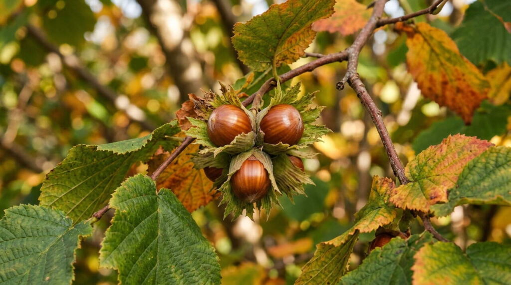 Noisettes sur l'arbre