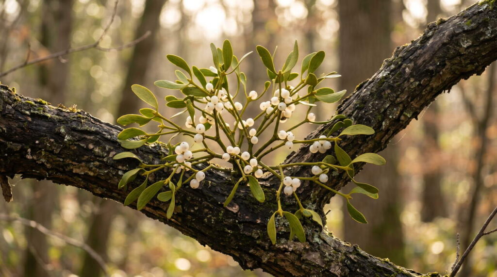 Gui sur arbre en hiver