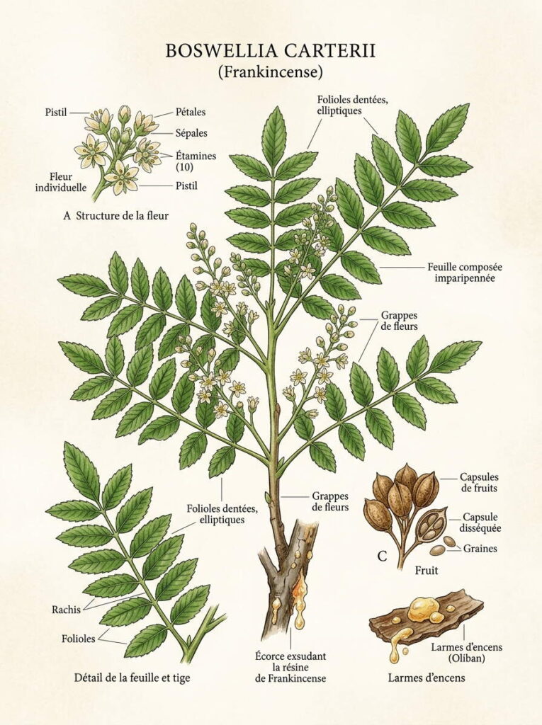 Illustration botanique de Boswellia carterii Boswellia carterii illustration