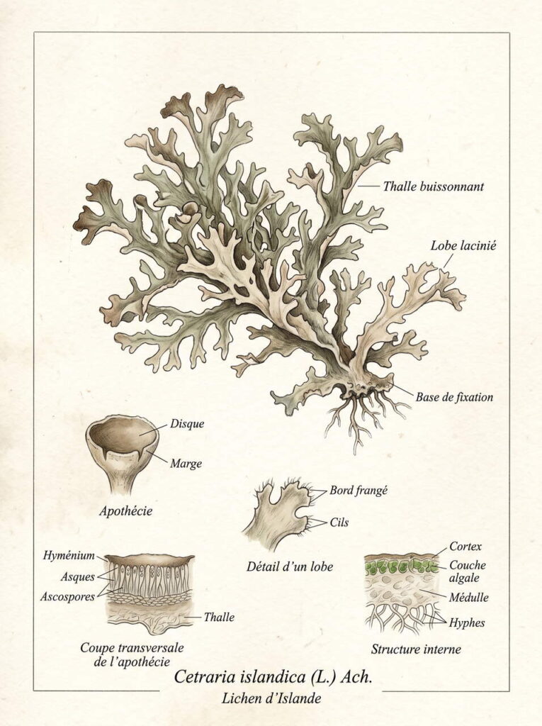 Illustration botanique de centraria islandica Illustration centraria islandica
