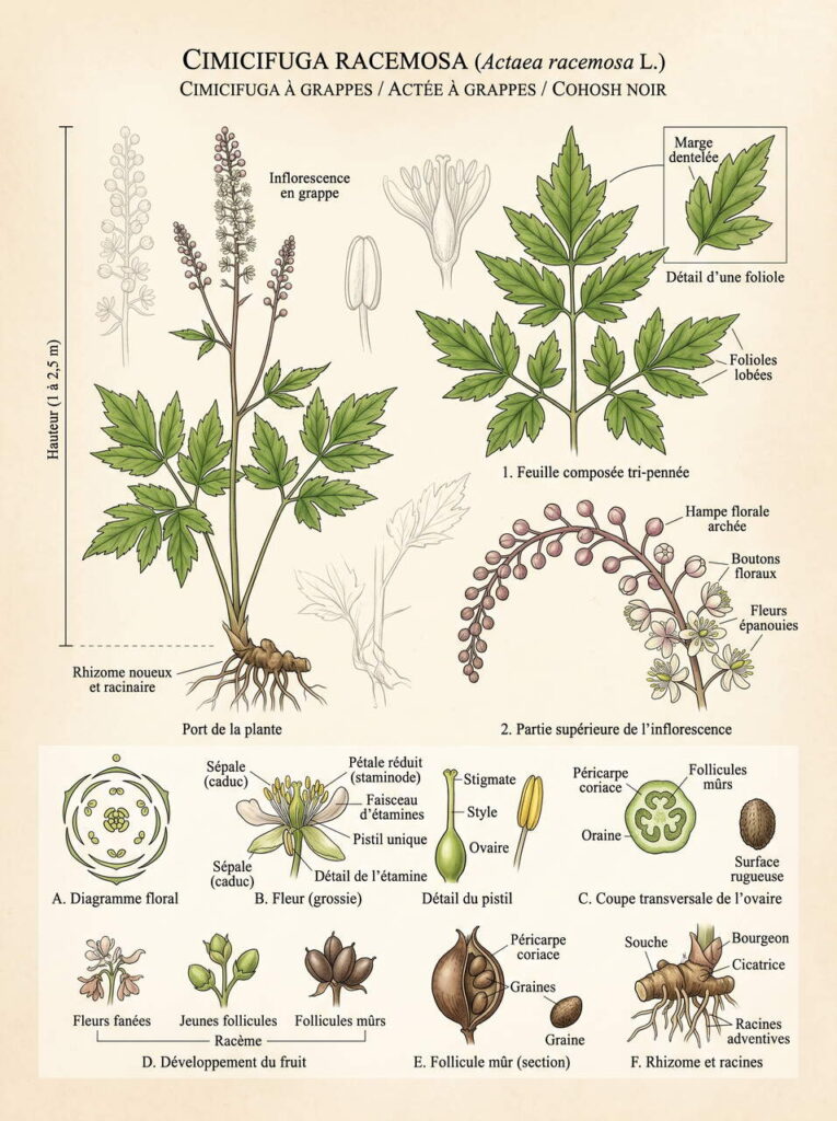 Illustration botanique de Cimicifuga Illustration botanique Cimicifuga