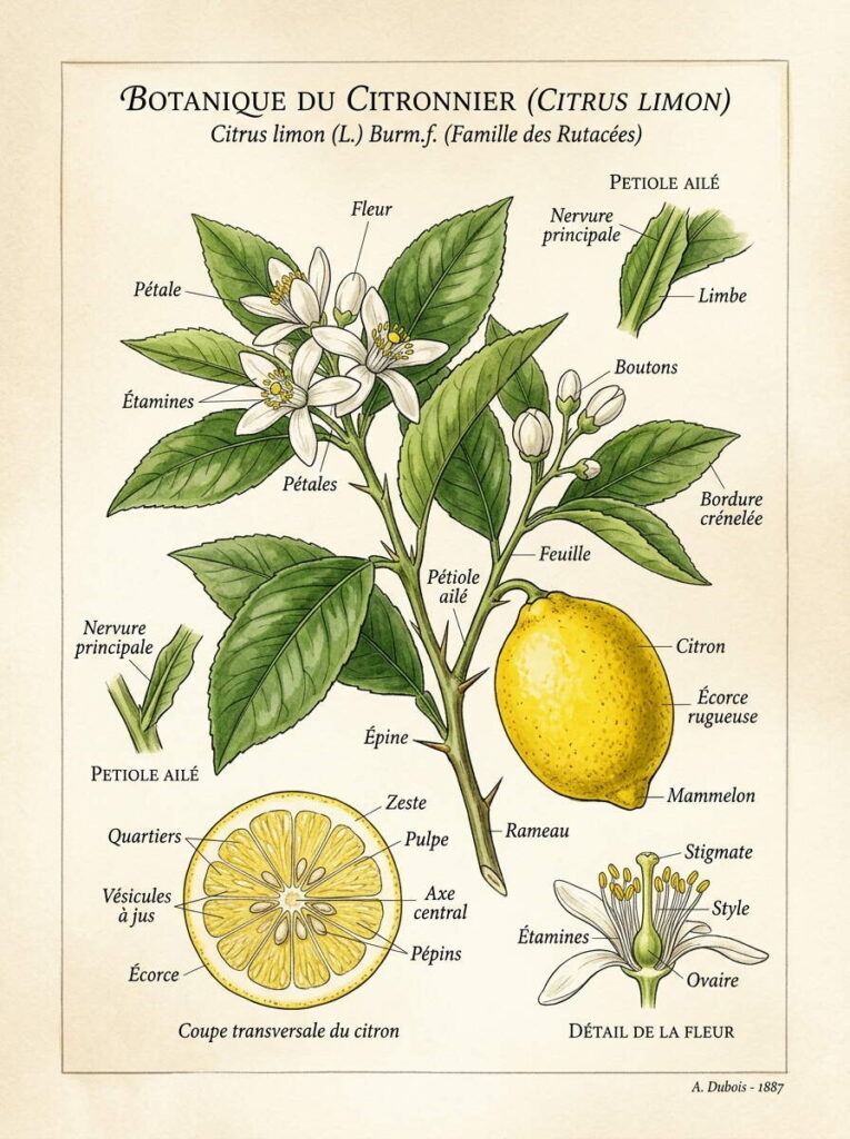 Citrus limon illustration botanique