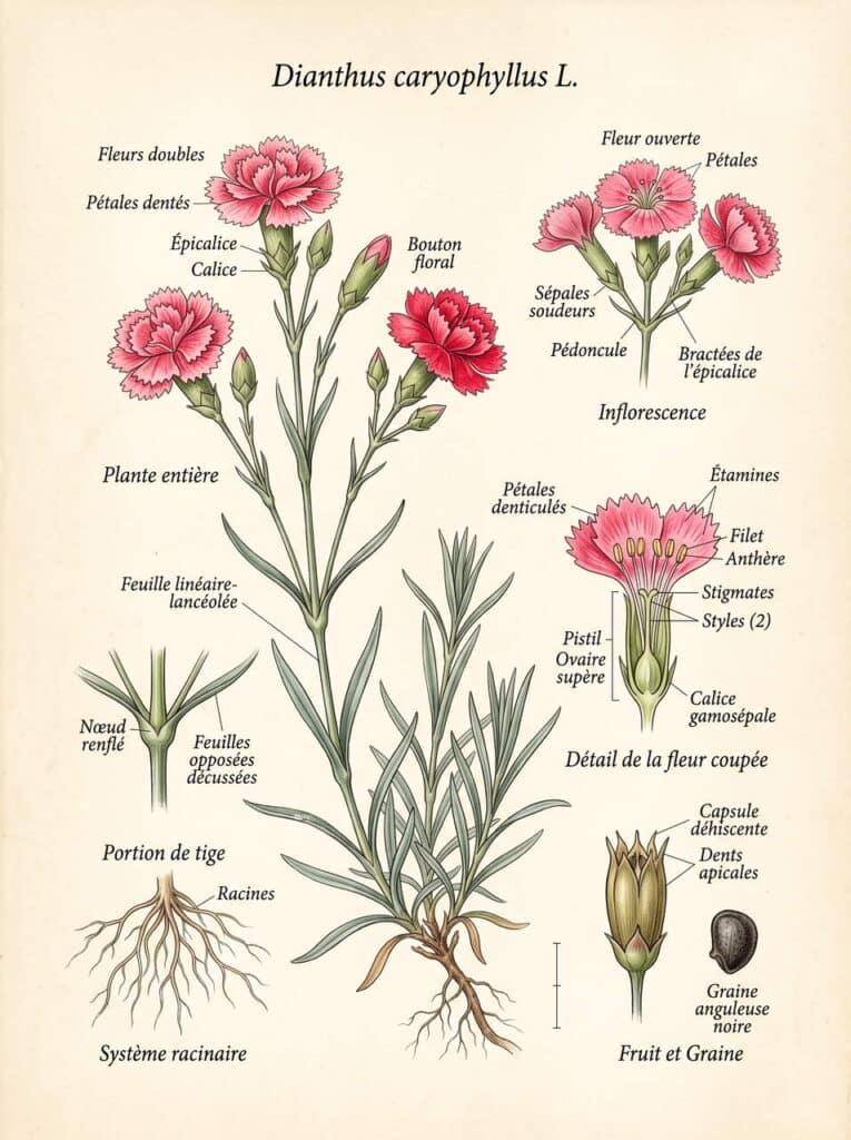 Illustration des caractéristiques du dianthus
