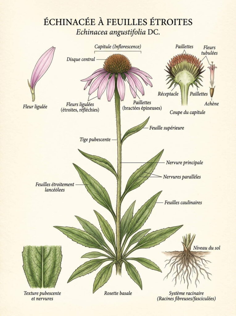 Illustration botanique d'échinacée Échinacée angustifolia