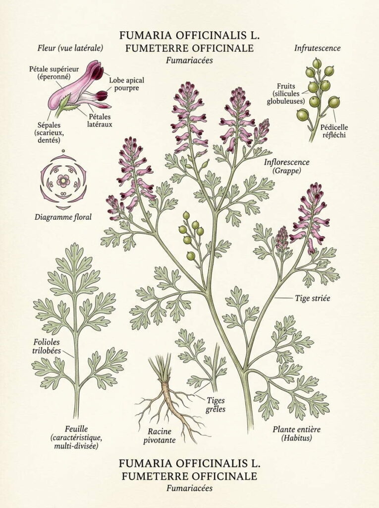Fumaria officinalis illustration botanique