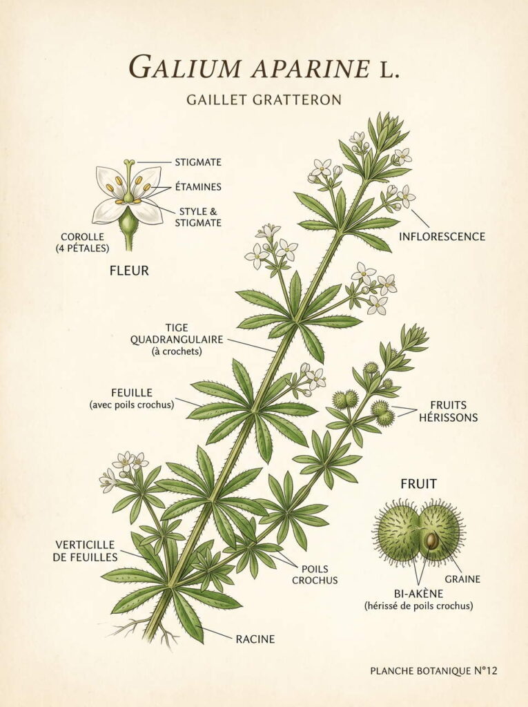 Illustration botanique du galium aparine Illustration galium aparine