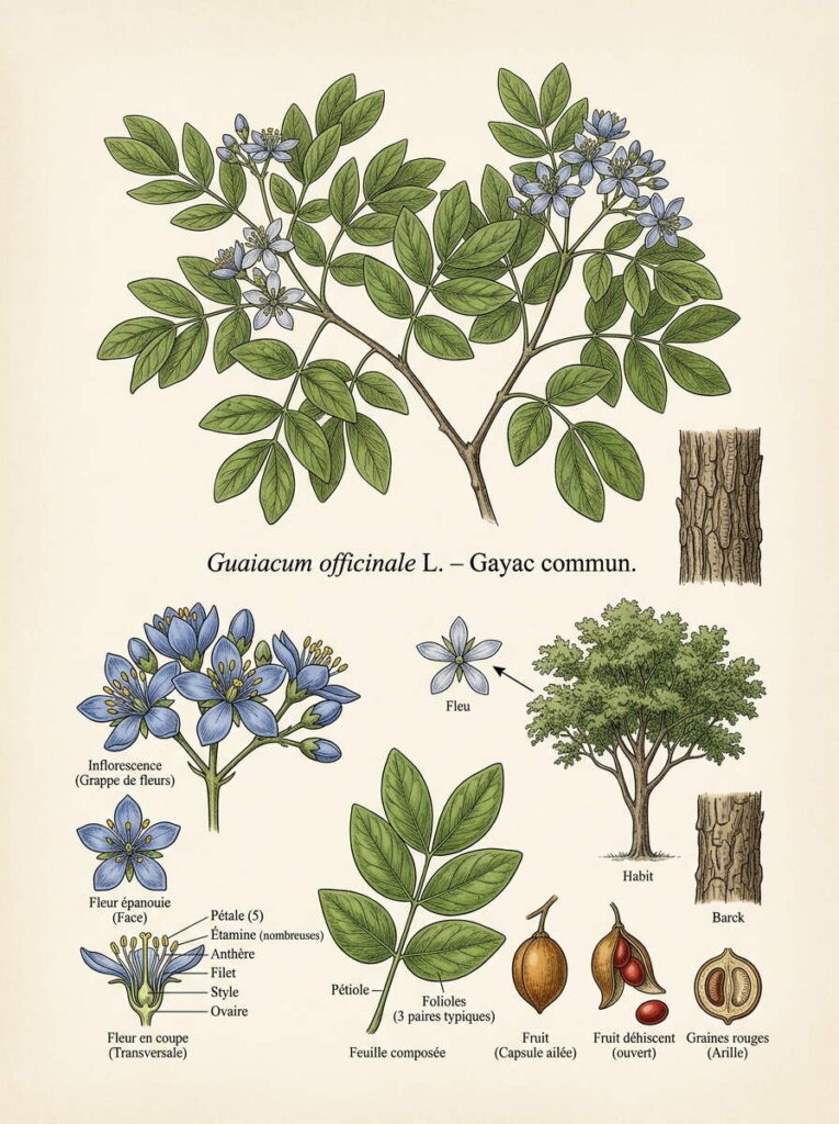 Illustration botanique de guaiacum officinale Gaiacum officinale illustration