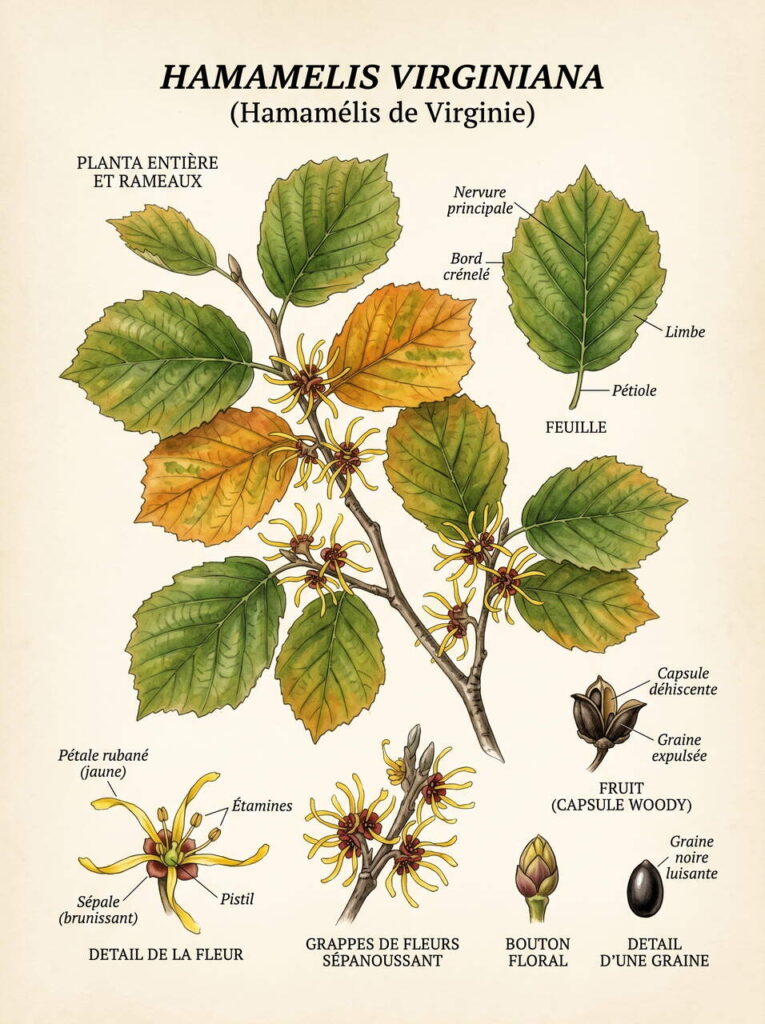 Illustration botanique hamamélis