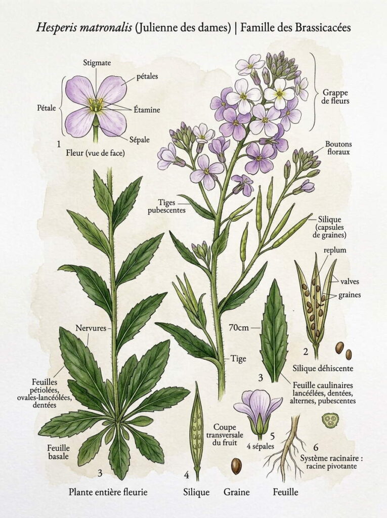 Illustration botanique d'Hesperis Illustration botanique Hesperis