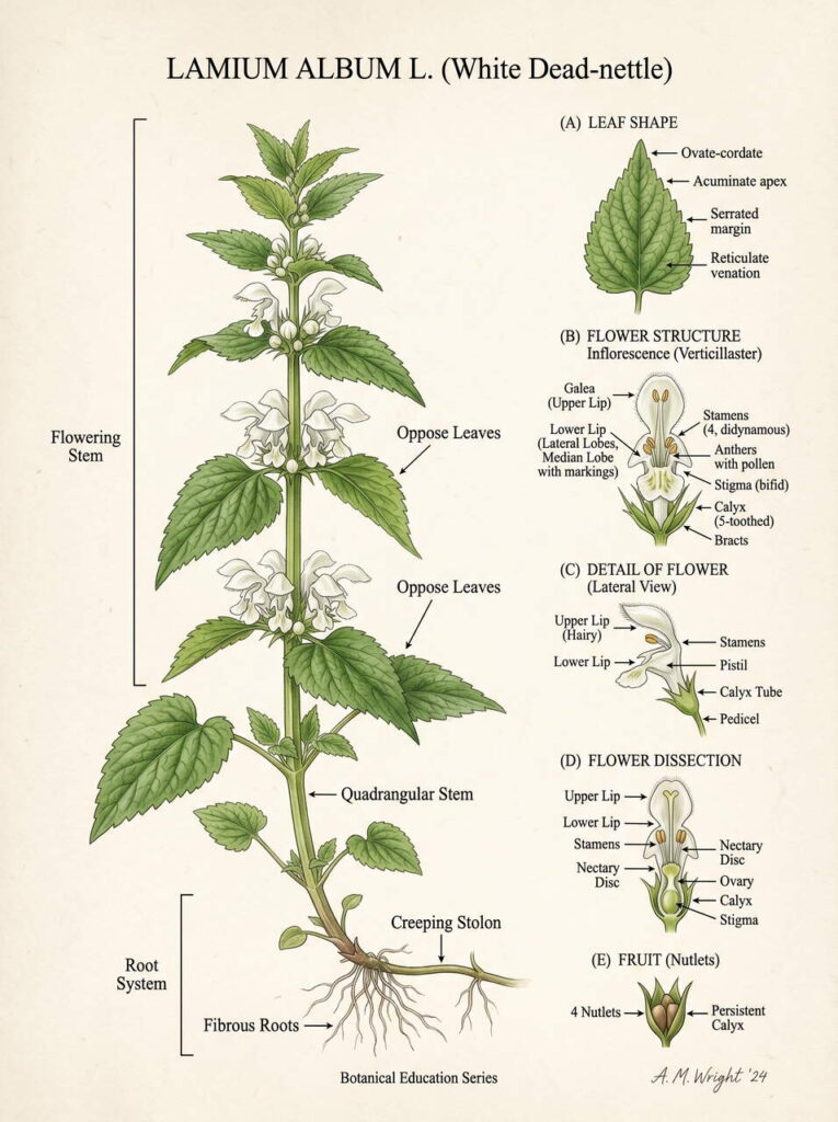 Illustration botanique de Lamium album Illustration botanique Lamium album