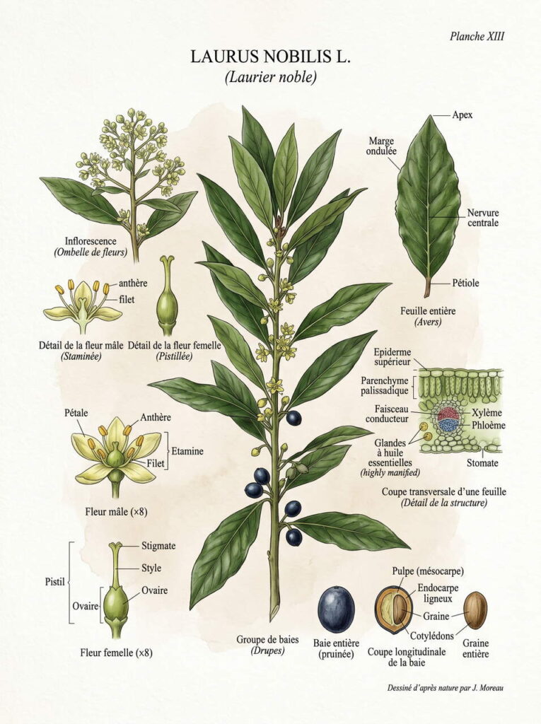 Illustration botanique de laurus nobilis Illustration botanique laurus nobilis
