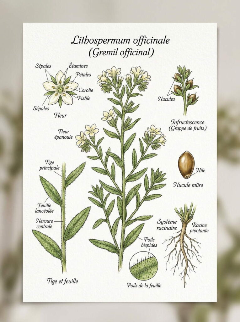 Illustration botanique de lithospermum Lithospermum officinale illustration