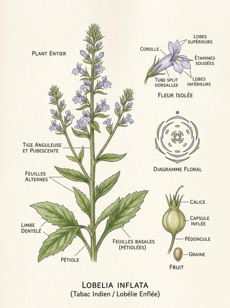 Illustration botanique de la lobélie La lobélie enflée
