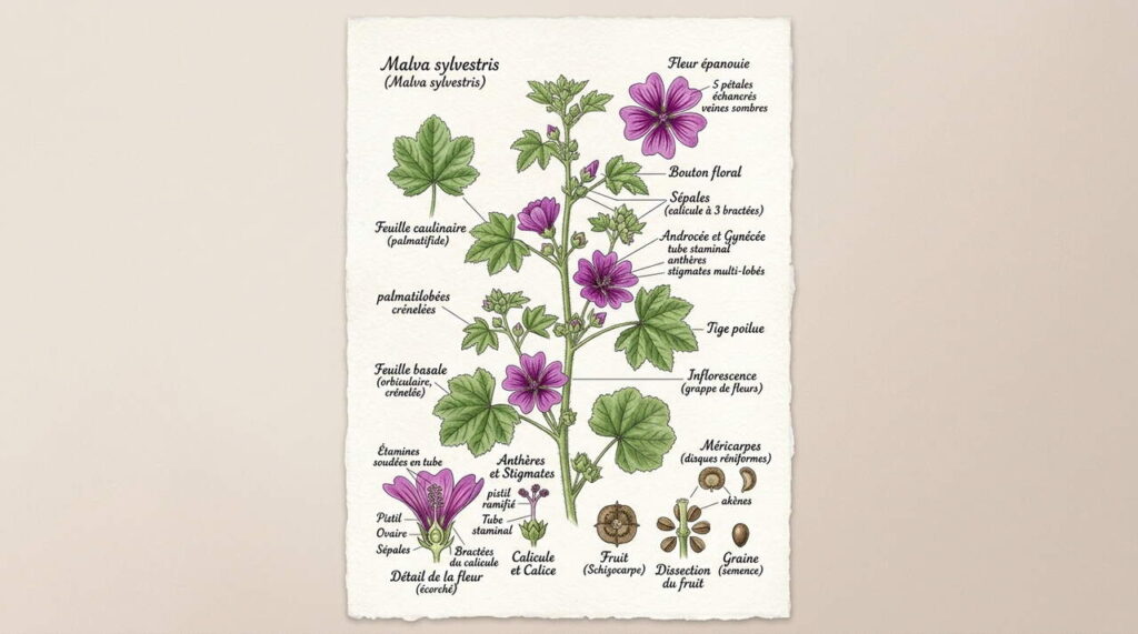 Illustration botanique de malva sylvestris Malva sylvestris illustration botanique