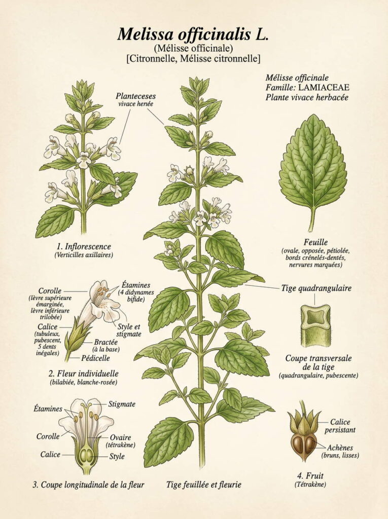Illustration de la mélisse Mélisse au jardin en fleurs